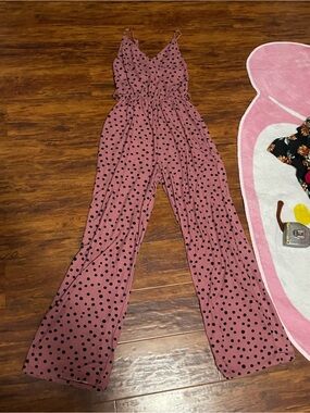 LC Trendz Pink Polka Dot Wide-Leg Jumpsuit size medium